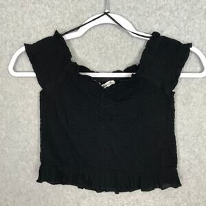 Salty‎ Lemon Top Womens Medium Black Crop Smocked Ruffle Goth Festival Western
